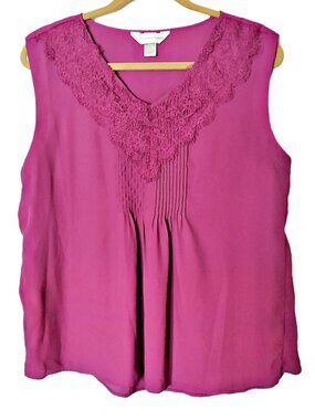 Christopher & Banks Sleeveless Top Size XL Plum Lace v-neck Pleats Blouse